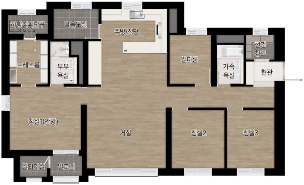 대구 달서자이 제니크 전용 84A 타입 평면도 4Bay 판상형 혁신설계